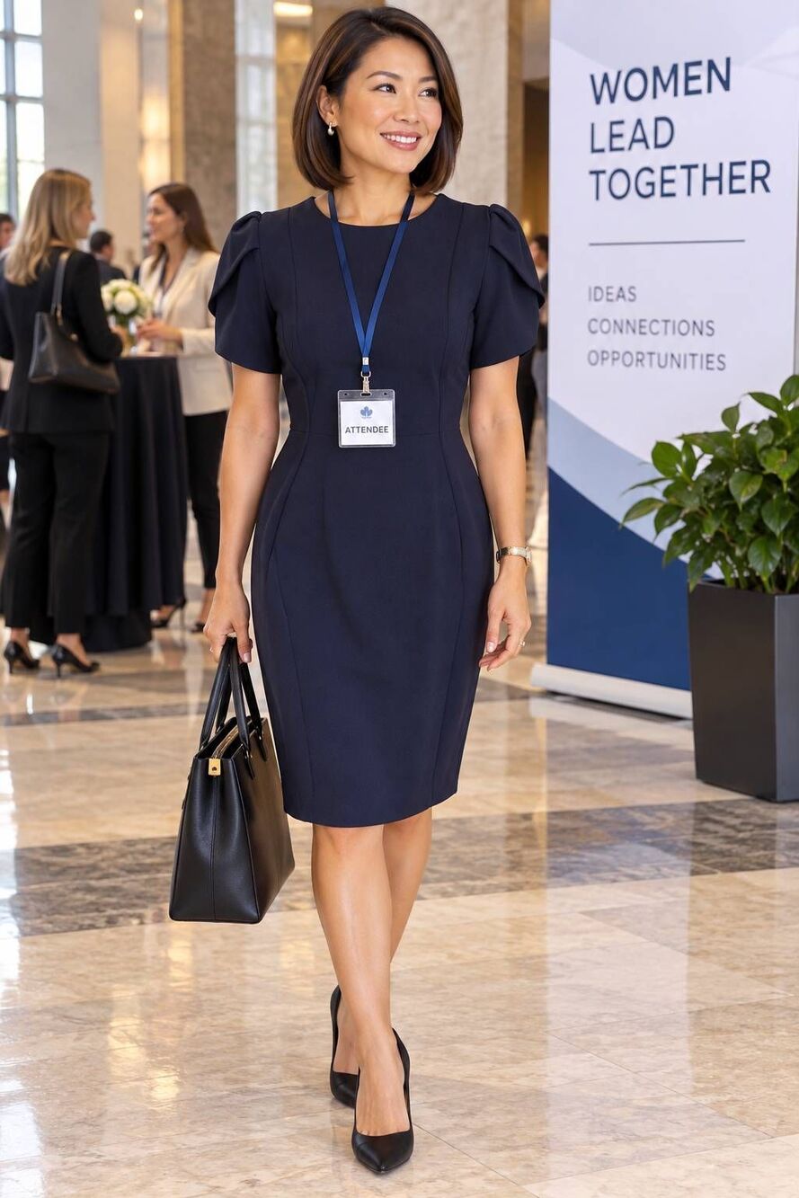Calvin Klein Womens Navy Blue Tulip Sleeve Career Sheath Dress Size 8